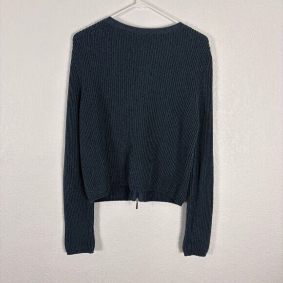 Max Mara Leisure Blue & Green Ribbed Knit Cotton Zip Up Sweater Size Large - Picture 8 of 11